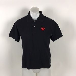 Comme des Garcons Black Polo Shirt with Red Heart